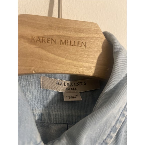 AllSaints Millie Women’s Denim Shirt Dress Sz Small Pearl Snap All Saint (Flaws) - Picture 6 of 11